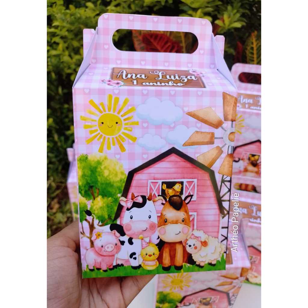 Caixa Surpresa Maletinha G personalizada Fazendinha Rosa - Caixa surpresa lembrancinha festa - Sacolinhas Surpresa