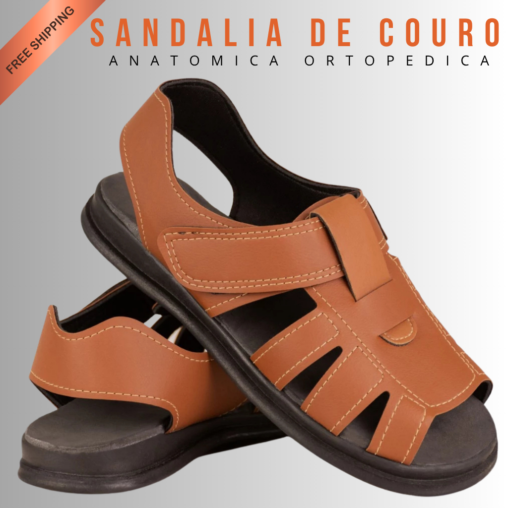Sandália Masculina Franciscana em Couro Ortopédica Fechada Conforto Premium