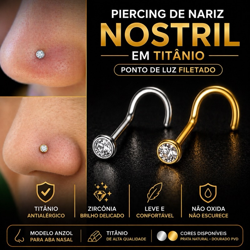 Piercing Nariz Nostril Titânio Ponto de Luz Filetado Zircônia PVD