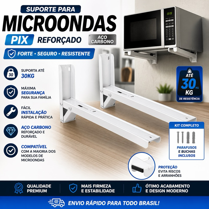 Suporte para Microondas Reforçado Até 30kg – Parede Forte Seguro Fácil Instalação