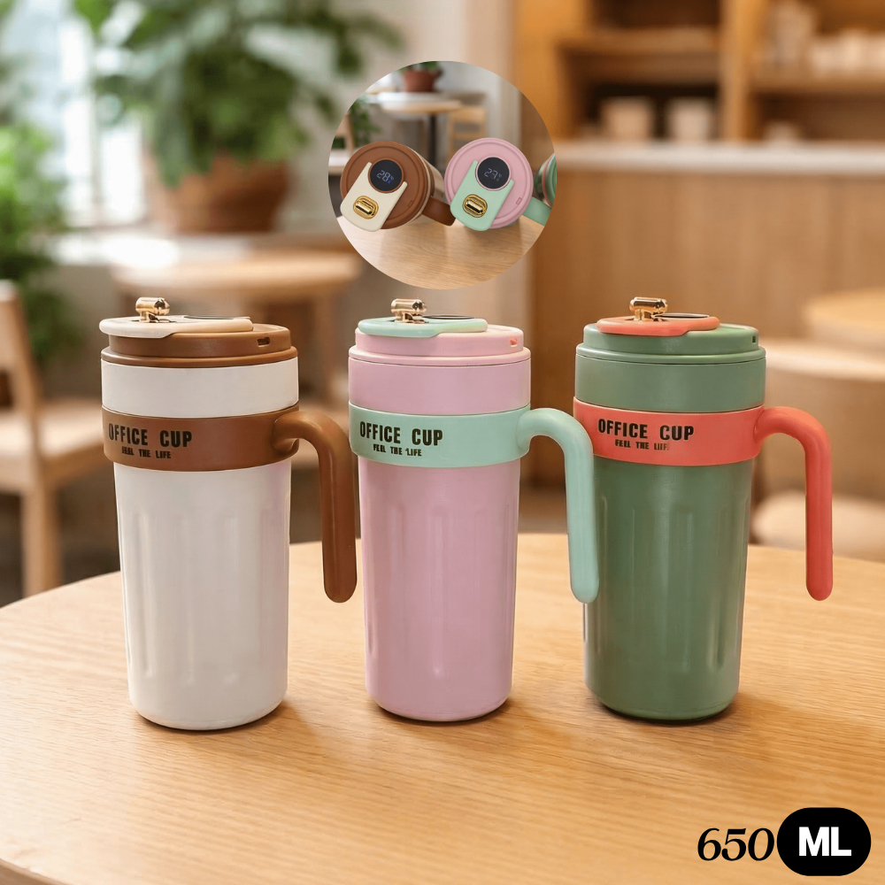 Copo Térmico Inteligente 650ml com Sensor de Temperatura – Caneca Inox Mantém Quente e Gelado