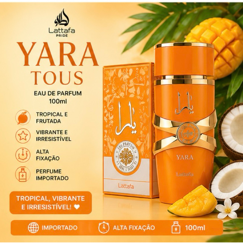 Perfume Yara Tous Lattafa 100ml Original Feminino Importado Eau de Parfum Doce Tropical Alta Fixação