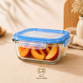 Pote de Vidro Hermético 370ml Retangular com Tampa, Marmita Pequena Sem BPA Para Alimentos e Lanches