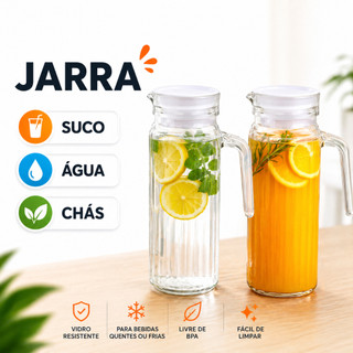 ✨ Jarra Redonda de Vidro 1L com Tampa – Ideal para Água, Suco e Chá