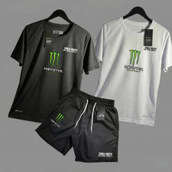 Kit 2 CAMISA 1 Short Tactel Mauricinho Bermuda Camiseta Dry fit Com Elastano Esporte Academia