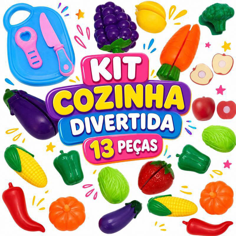 Comidinha De Brinquedo Infantil Menina Kit 13 Peças Frutas e Legumes