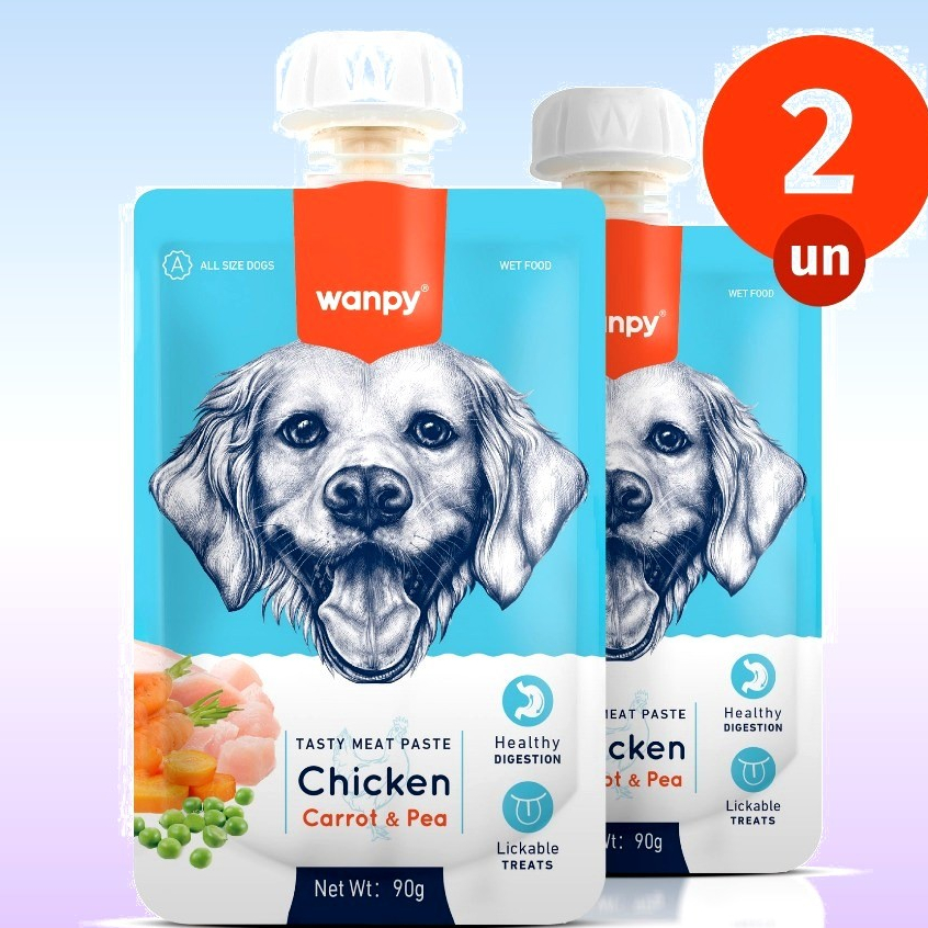 Kit 2 Petisco Truly Wanpy Creamy Sachê para Cães Frango, Cenoura e Ervilha 90 G