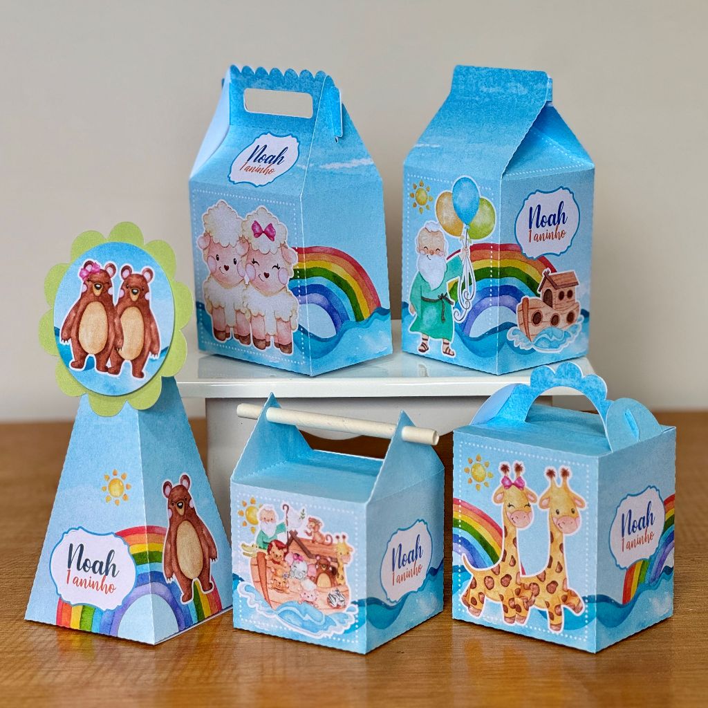 PEGUE E MONTE - Kit Festa Personalizados ARCA DE NOÉ Lembrancinhas Caixinhas para festa