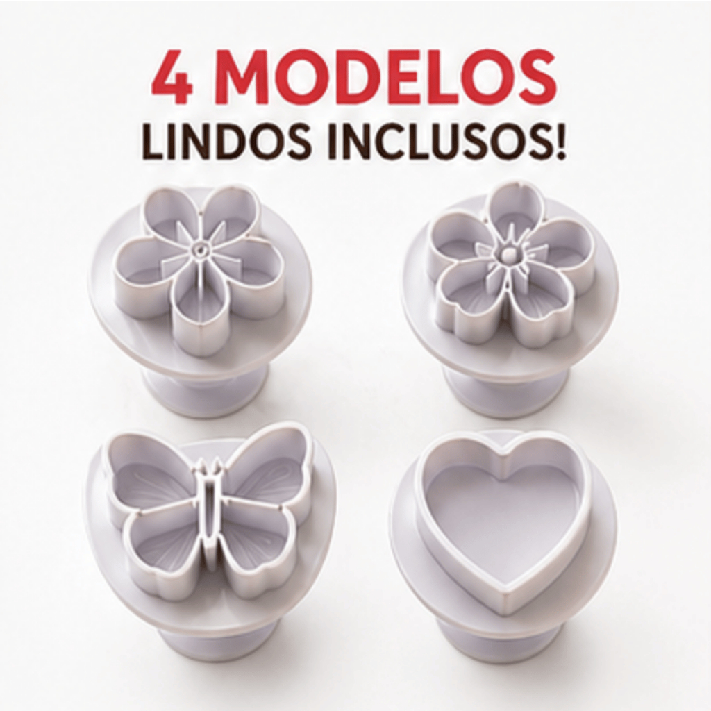 Kit 4 Moldes Cortador Carimbo Biscoito Cookie Coração Flor Borboleta Reutilizável Molde Cortador Confeitaria