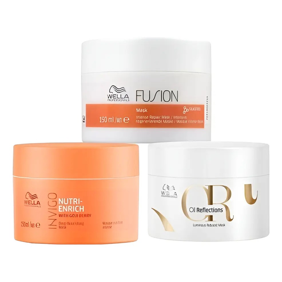 Kit Cronograma Capilar Máscara Fusion + Oil Reflections + Invigo Nutri-Enrich 3x150ml Wella