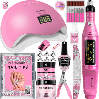 Kit Manicure Alongamento de Unhas Cabine Sun 5 Lixa Lixadeira Elétrica de Unha Caneta Tips