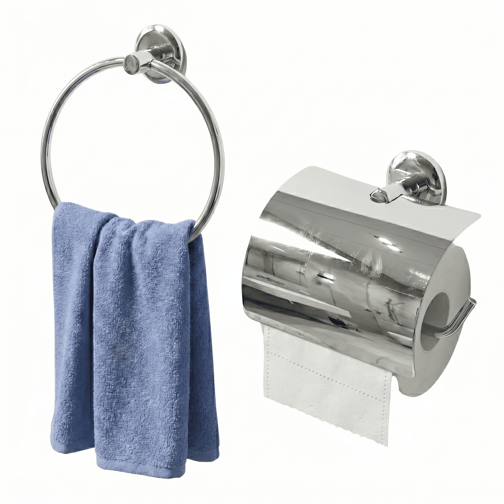 Kit Papeleira E Porta Toalha Argola Standart Rochetto Prateado
