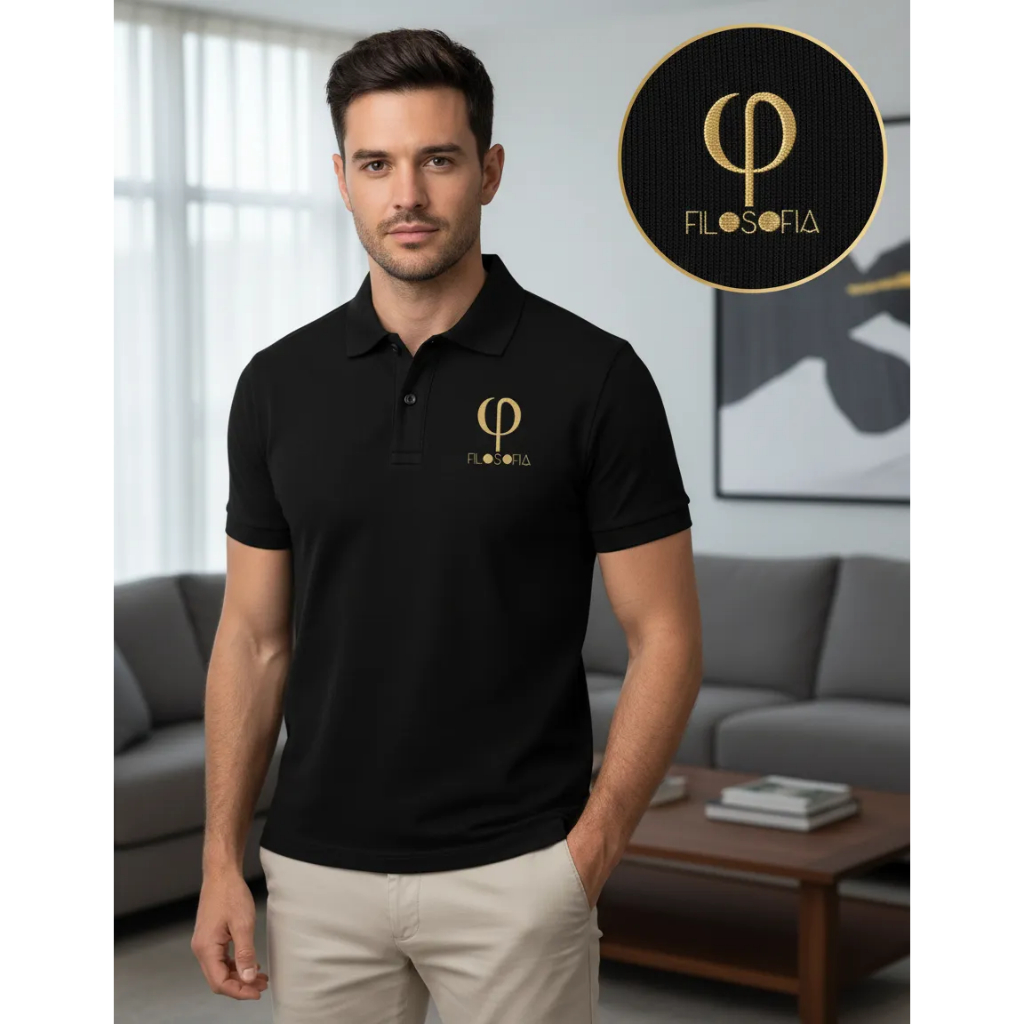 Camiseta Pólo FILOSOFIA Masculina em Piquet Estampa em Silk Screen Elegância e Bom Gosto
