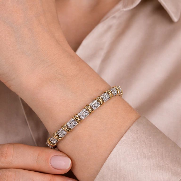 Pulseira Riviera Feminina Inspiração Alta Joalheria Zircônias Cristal Semijoia Banhada em Ródio