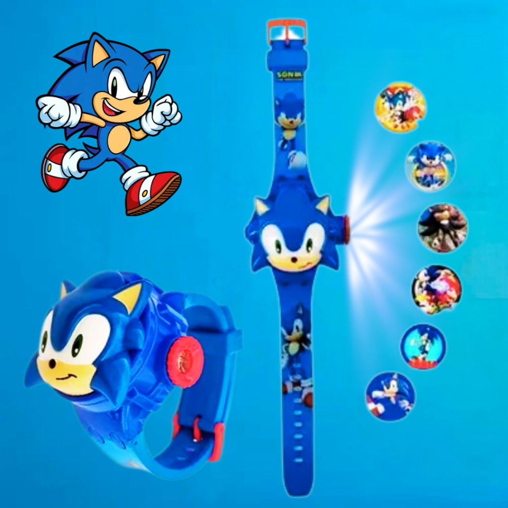 Relógio Infantil Do Sonic Digital Com Projetor De Imagens Na Parede Teto Com Embalagem E Bateria P/Presente Lembrancinha