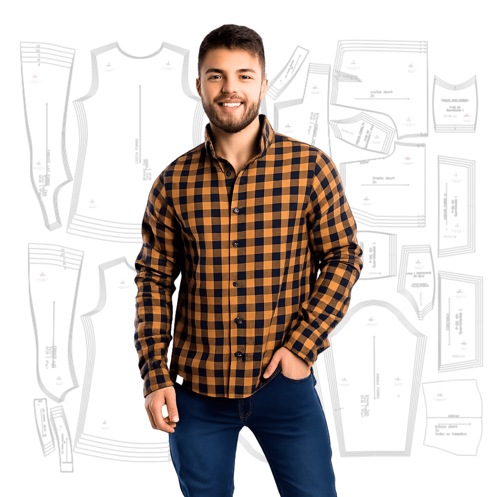 Kit de Moldes Camisa Social Xadrez Manga Longa Moldes em Tamanho Real