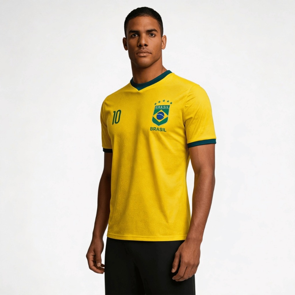 Seleção Brasileira Camiseta Premium Com Alto Relevo Personalizada Com Seu Nome Nas Costas