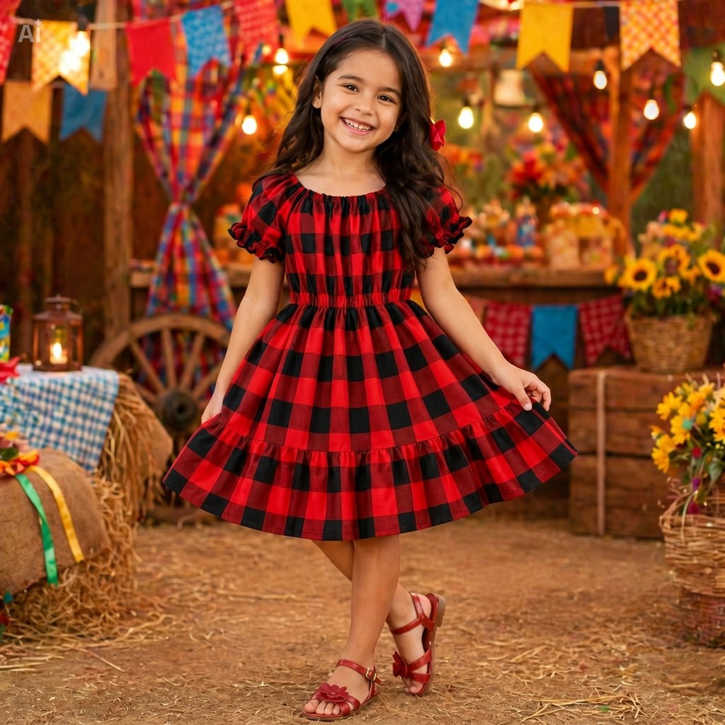 Vestido Infantil Xadrez Festa Junina Ciganinha Menina Roupa Festa Dançar Quadrilha São João