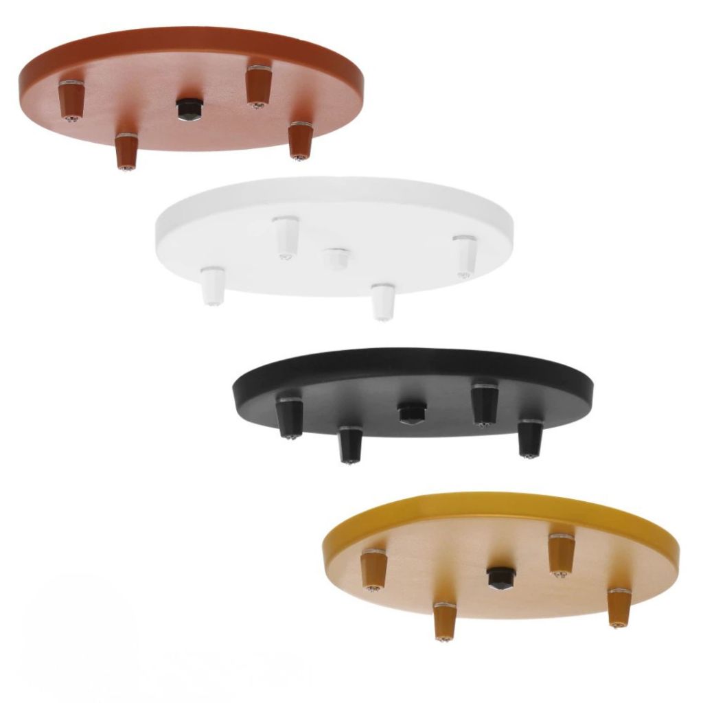 Canopla Base para Luminárias Pendente e Lustre Redonda Chata 20cm para 4 Lâmpadas Montada com Fixação Completa