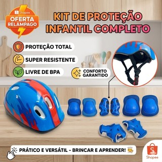 Kit Proteção Infantil Completo Capacete Joelheira Cotoveleira Segurança