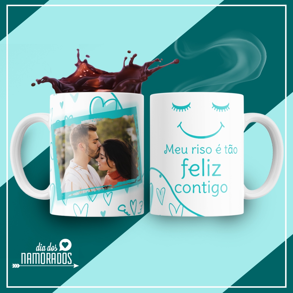 Caneca Meu Riso é Tão Feliz Contigo Personalizada com Foto Presente para Namorada Namorado Esposa