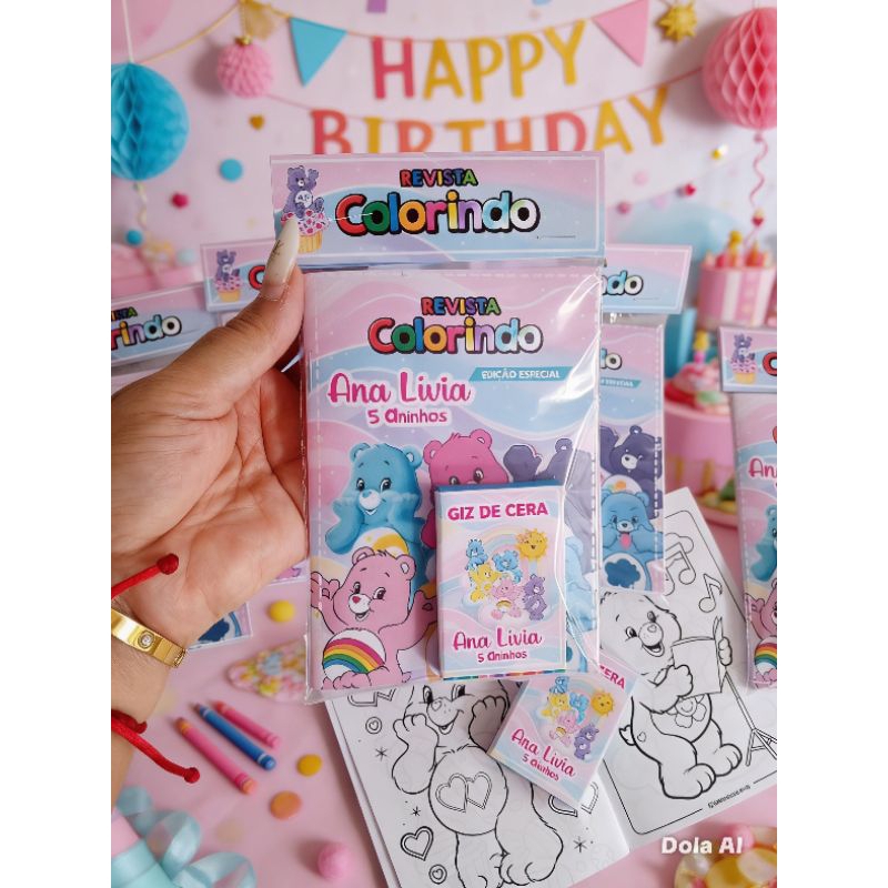 Kit 10/15/20 Revista Colorir+ Giz, Festa Ursinhos Carinhosos, Lembrancinhas Aniversário Personalizadas.