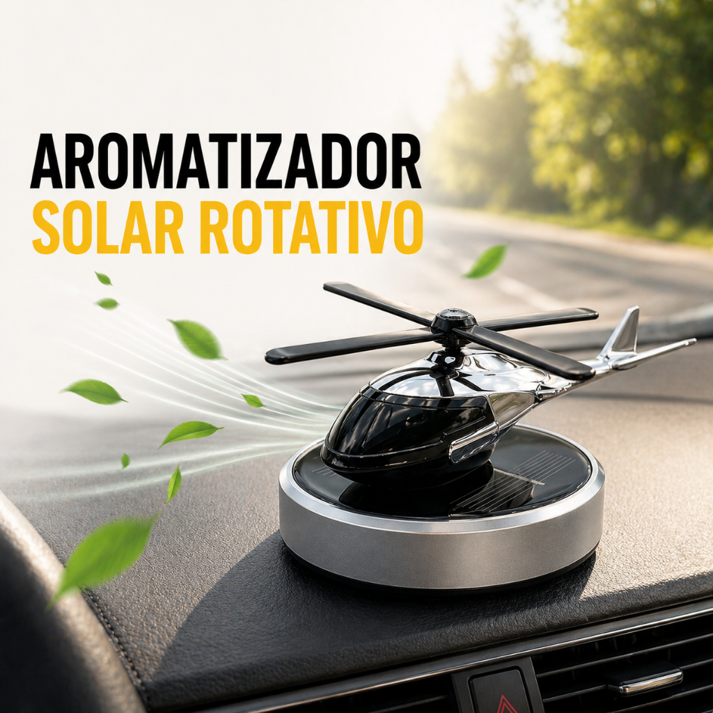 Aromatizador de Carro Helicóptero Solar Rotativo com Essência Premium e Design Sofisticado Cheirinho
