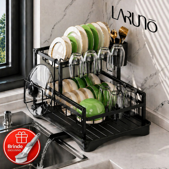 Escorredor de Louça 2 Andares Inox Cozinha Organizador Pratos Copos Talheres – LARUNO