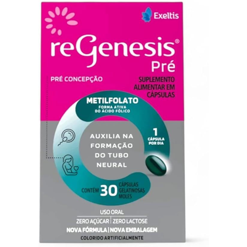 Regenesis Pré - 30 Cápsulas - com Acido Fólico Metilfolato B12 Ômega para Pré-concepção