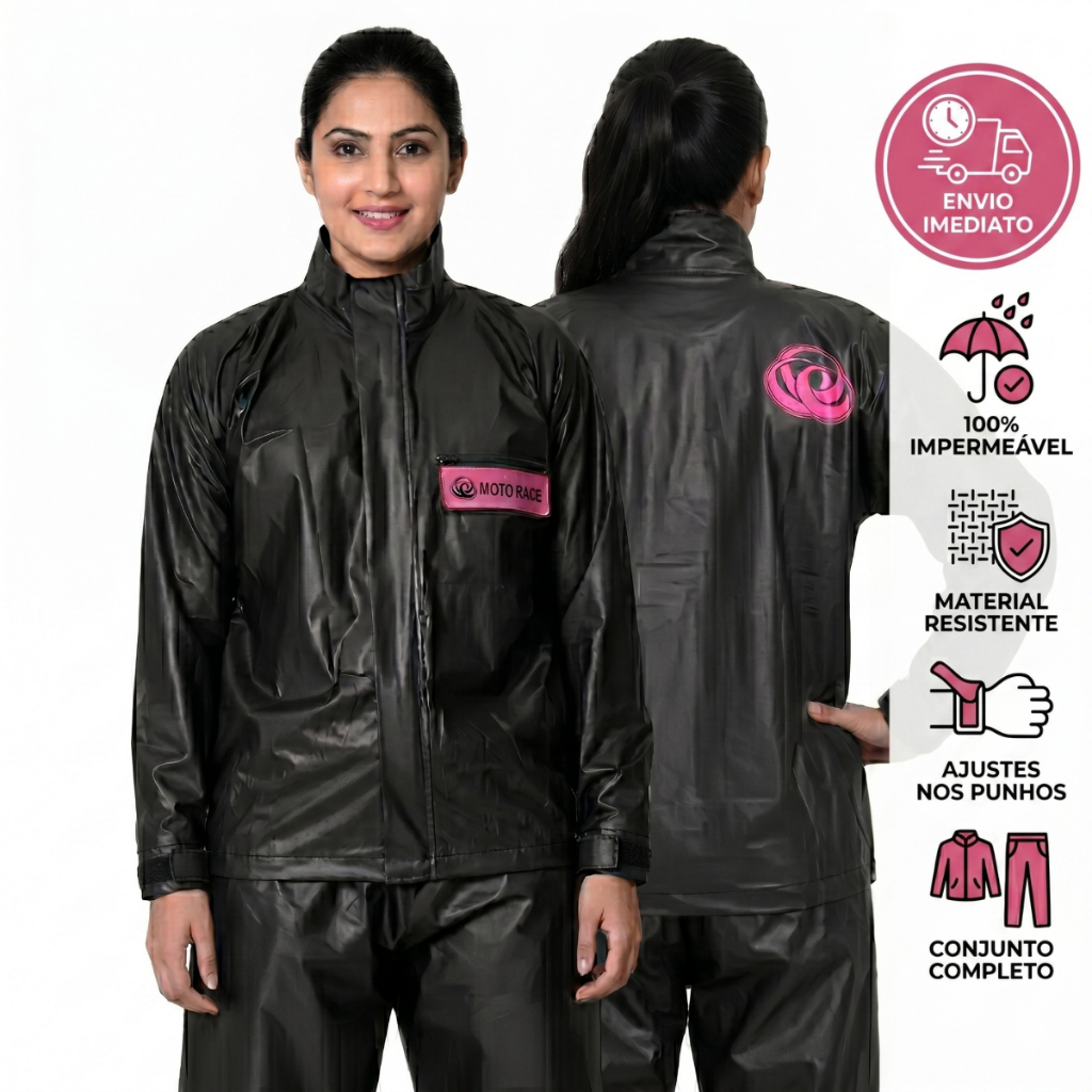 Conjunto Capa De Chuva Feminina Motoqueiro Pvc Emborrachada Impermeável  Motoboy Resistente