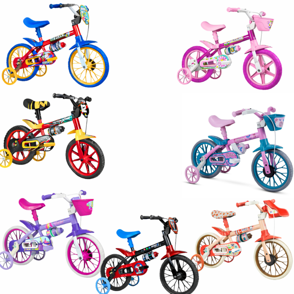 Bicicleta Infantil Aro 12 Nathor c/ Rodinhas - Pets, Charm, Fireman, Motor X, Flower, Veloz, Violet