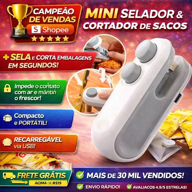 Mini Máquina Seladora Portátil 2 Em 1 Saco Plástico Embalagem Carregamento Usb Elétrica - Azul, Branco