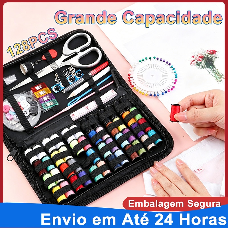 Kit de Costura Completo 128 Peças Portátil com Estojo - Ferramentas para Casa, Viagem e Emergência