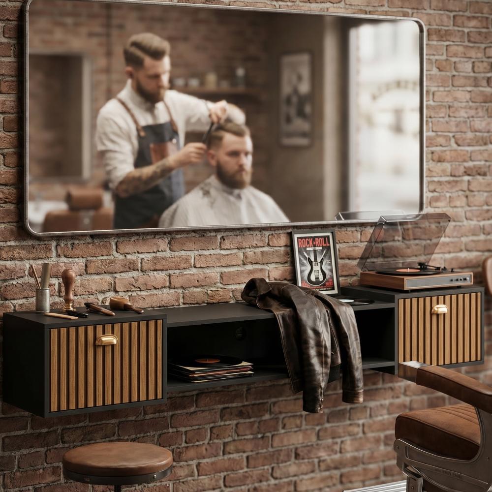 Bancada Barbearia Shop Corleone Vintage | com 2 Portas e Amplo Espaço 120CM / 180cm - O MAIS VENDI PARA BARBEIROS