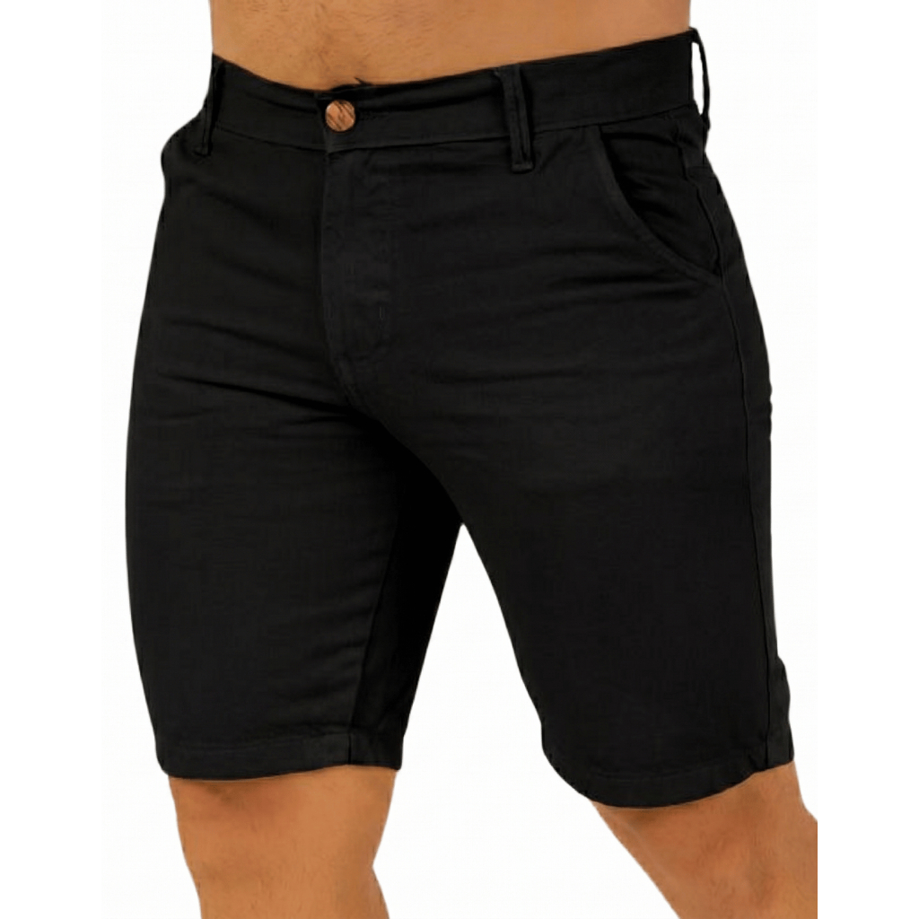 Bermuda Jeans Masculina Premium Lisa Slim Direto Conforto Sarja Bolso