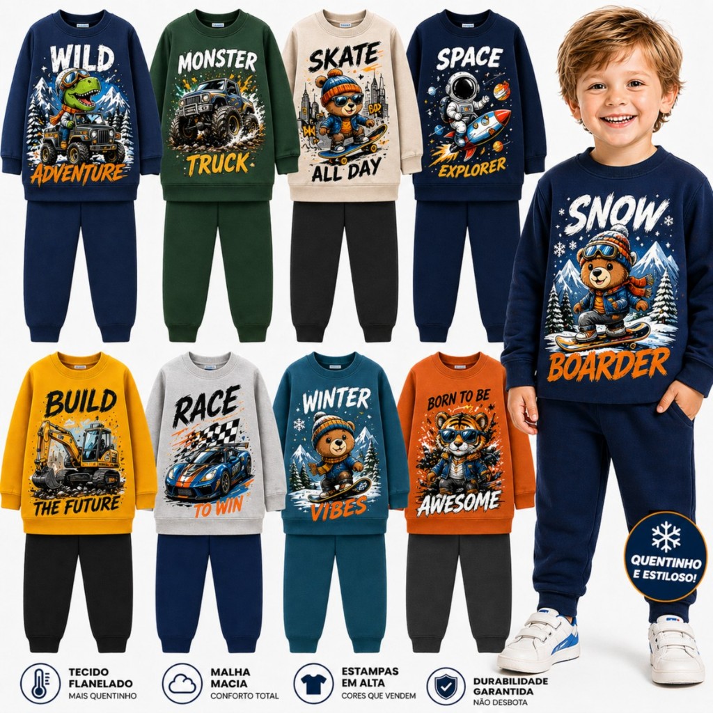 Kit Sortido 2 ou 4 Peças Moletom Roupa De Menino Infantil Inverno Conjunto Casaco Bebê Agasalho Flanelado de Bebê