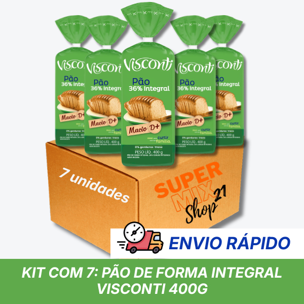 Kit 7 Pão de Forma Integral Visconti 400g Macio e Saudável
