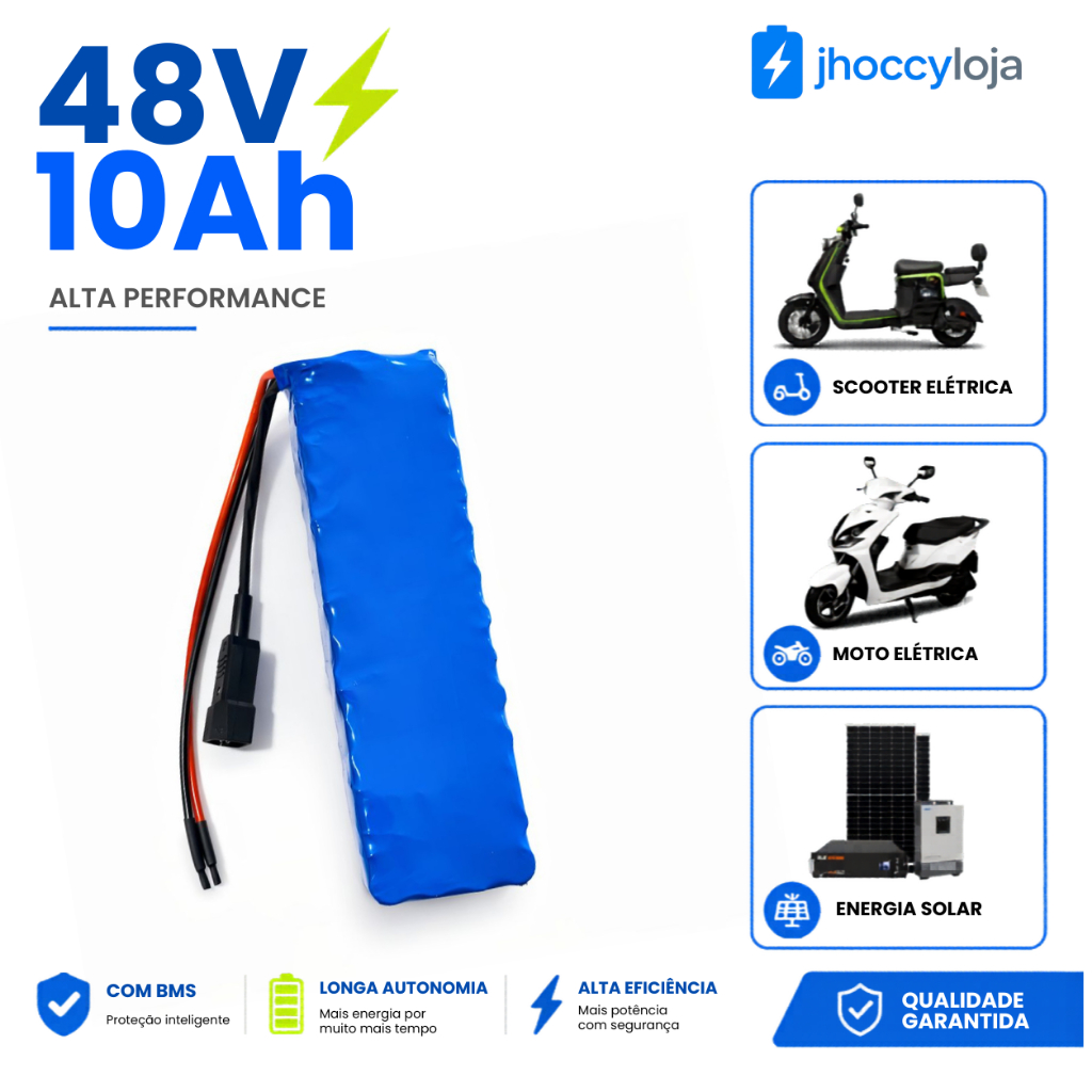 Pack 48V para bike elétrica, patinete e scooter com proteção integrada -10Ah