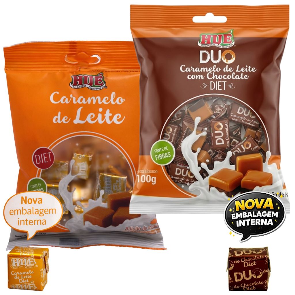Caramelo De Leite Diet Hué Kit Leite E Chocolate 2 Und 100g