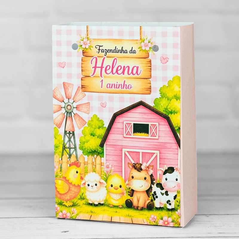 Sacolinha Personalizados Fazendinha Rosa (PEGUE E MONTE) / Lembrancinha Mimos Festa Aniversário Infantil