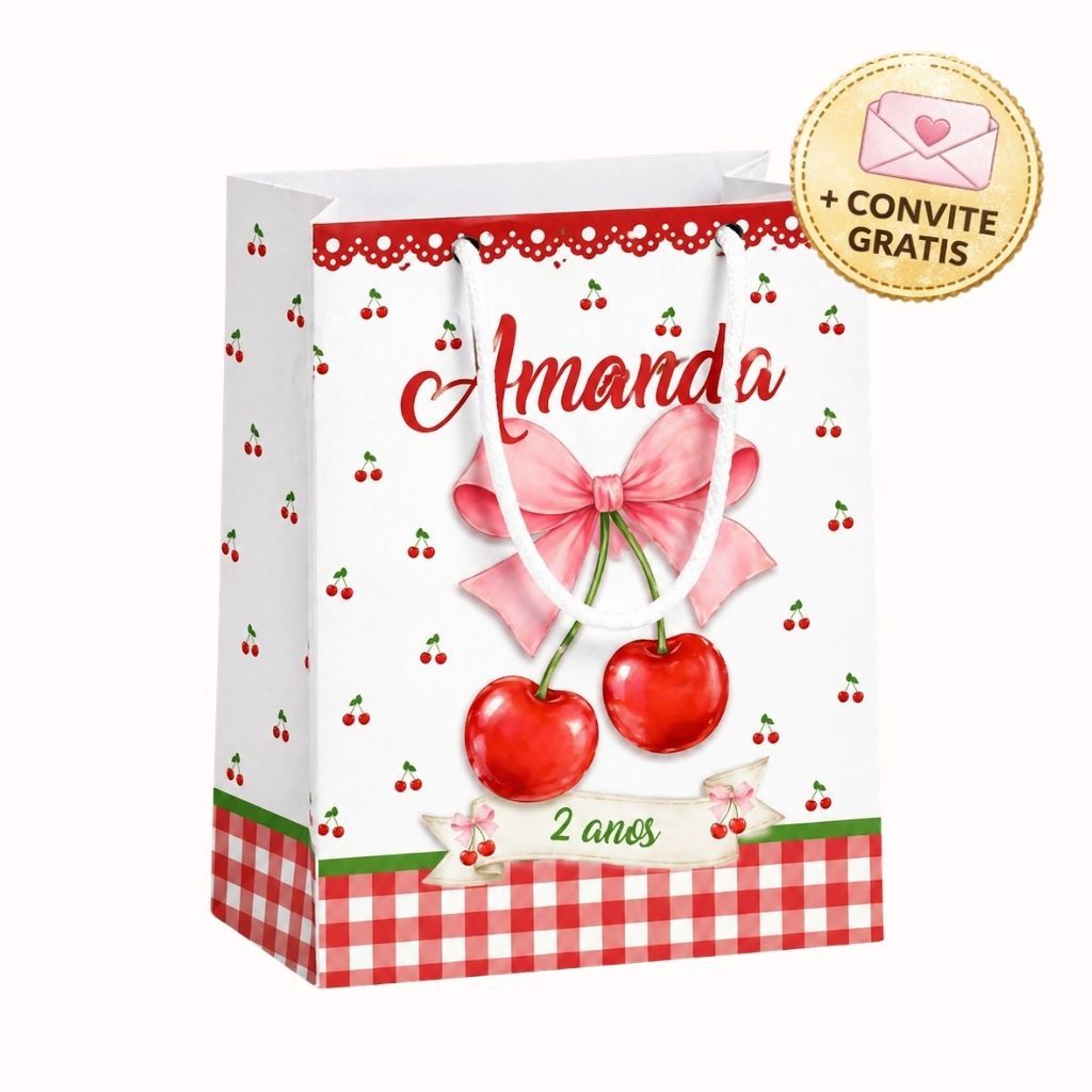 Sacolinha Cerejinha 10 Unid | Personalizada | Lembrancinha Festa Infantil | Brinde Convite