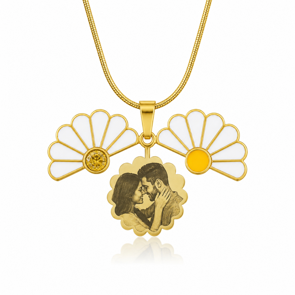 Colar Margarida Personalizado Com Foto - Aço Inox Banhado a Ouro 18k