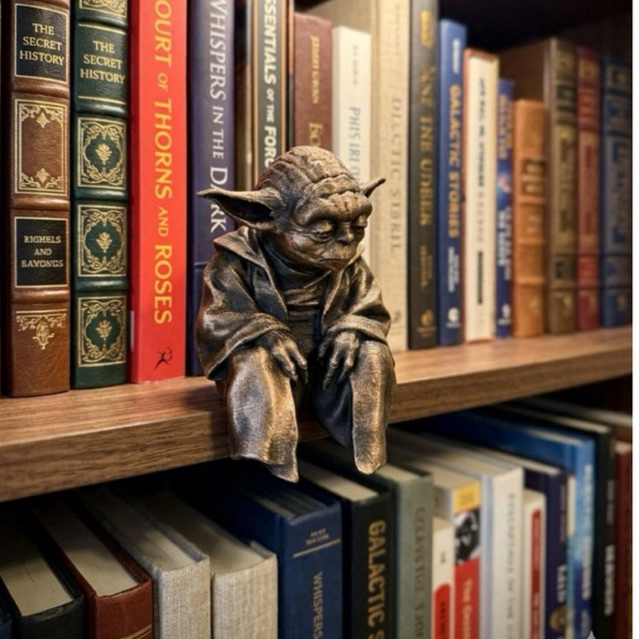 Mini Yoda Triste Decorativo 8cm – Enfeite de Canto para Estante, Mesa e Prateleira Geek