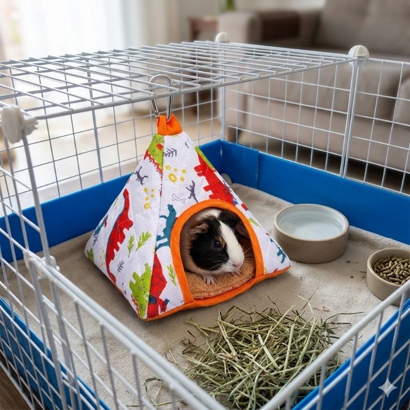 Casinha Cama Toca Porquinho da Índia, Twister, Calopsita, Pano Bom com acabamento em viés.