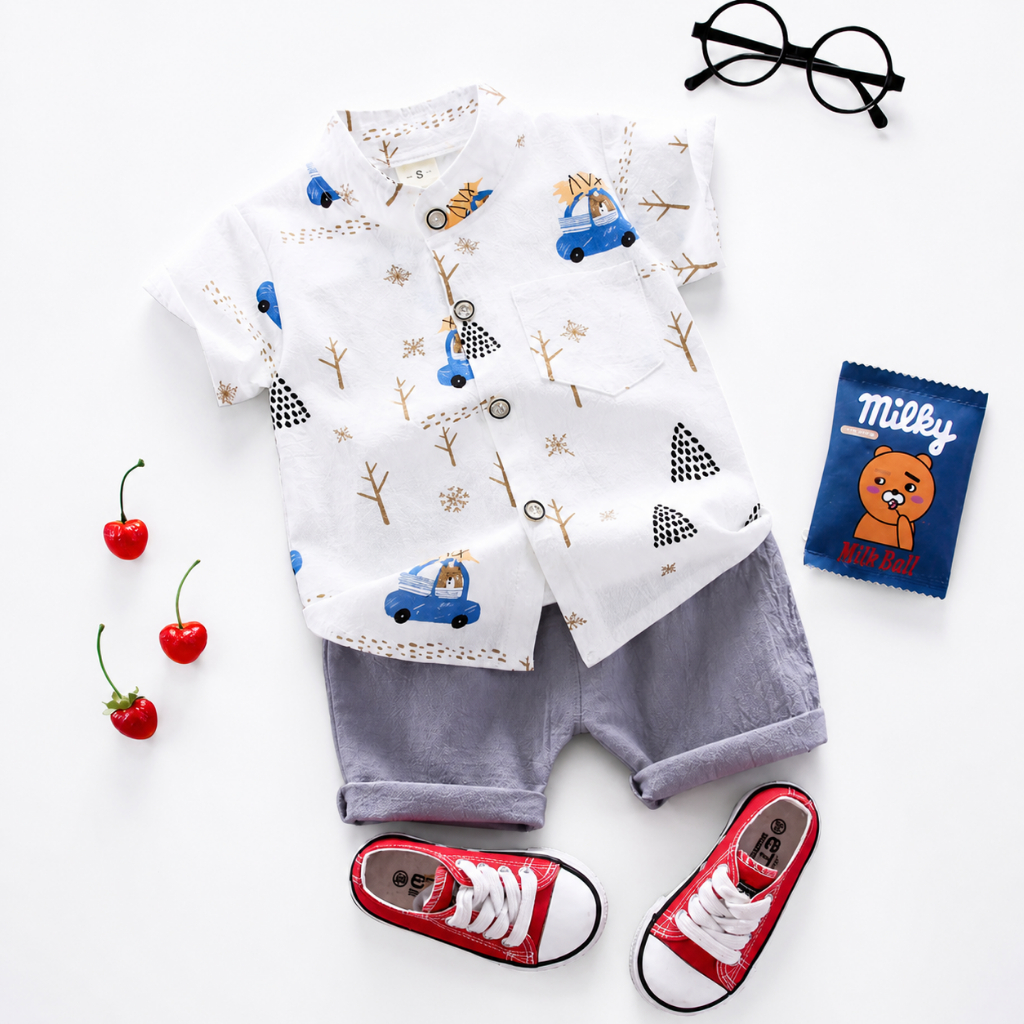 Conjunto Social Infantil Menino Algodão 3 Anos Kit Camisa e Bermuda