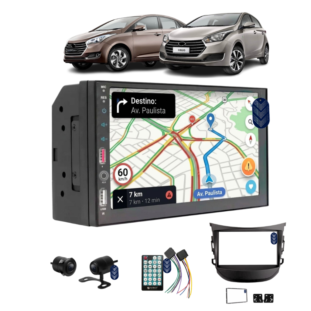 Central Multimidia Android Auto CarPlay Sem fio 7 Polegadas HB20 2012 até 2019 Com Câmera De Ré