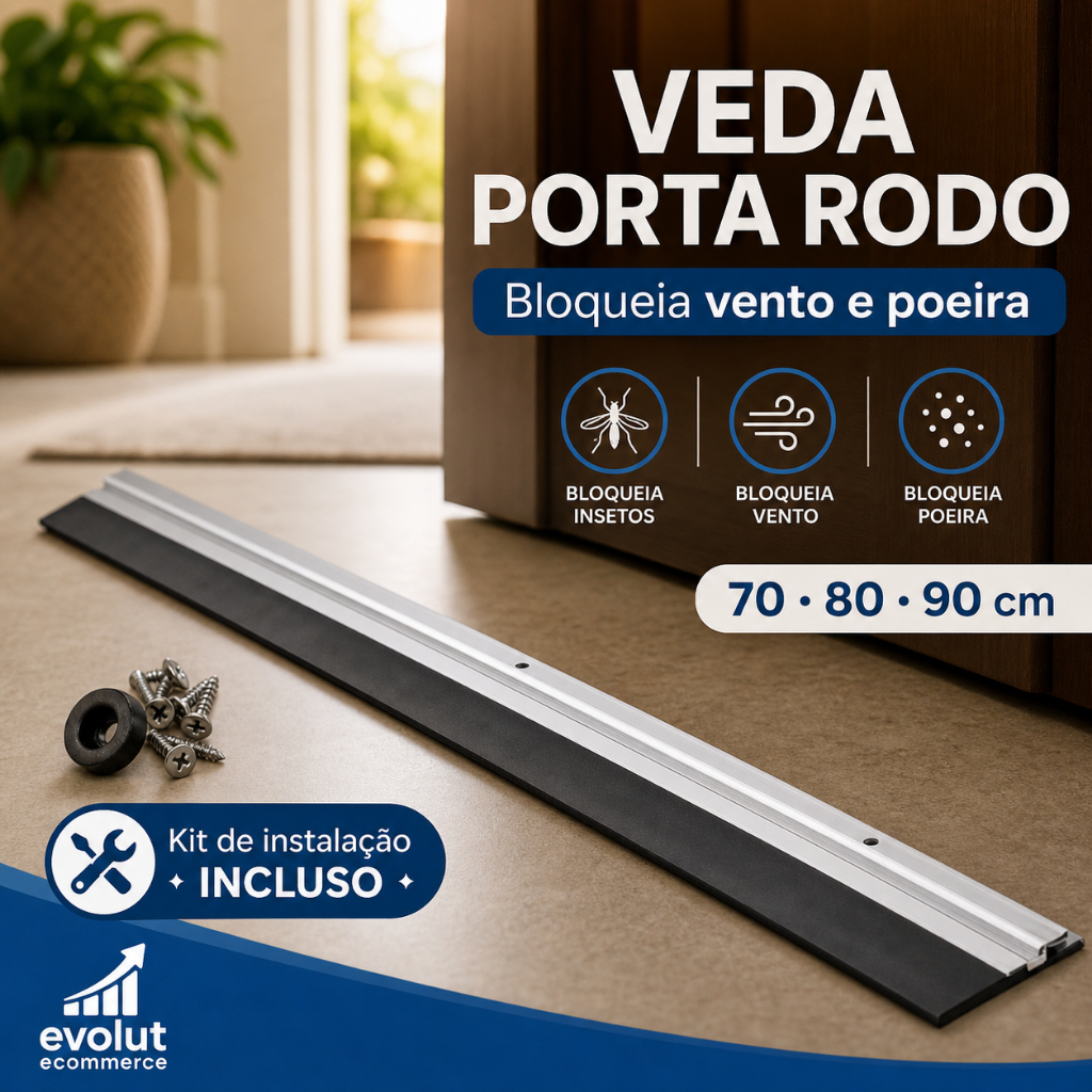 Veda Porta Rodapé Reforçado 70cm 80cm 90cm Rodo EVA Inseto Protetor Poeira Água Barata Escorpião