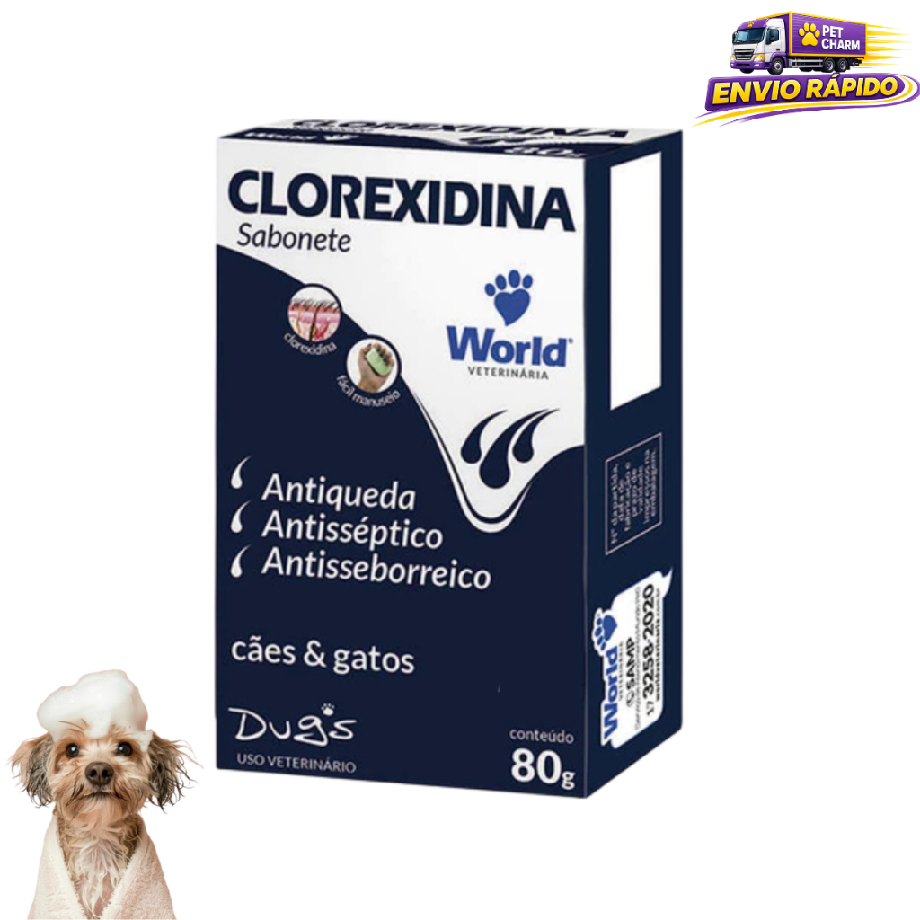 Sabonete Clorexidina Dug’s World 80g para Cães e Gatos
