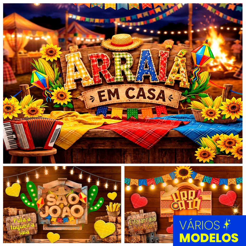 Painel Retangular Arraiá em Casa Junina Decoração de Festa 1,5x2,2 Mt