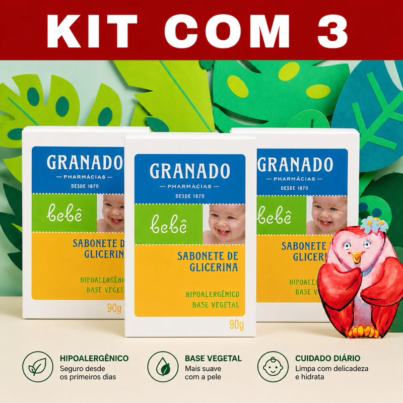 kit 3 Sabonete Granado Bebê Glicerina 90g Infantil Dermatológico Pele Sensível Suave